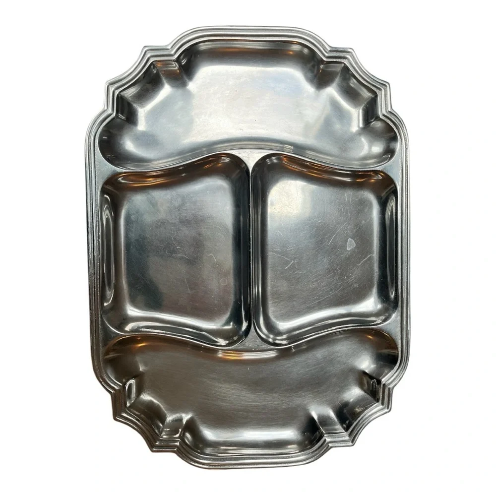 Silver Compartment Platter Armetal Tavern Pewter Scalloped Tray by Wilton